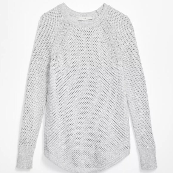 NWT Loft Gray Wool Blend Knit Crewneck Sweater Raglan Sleeve Relaxed Fit Large - Picture 1 of 7